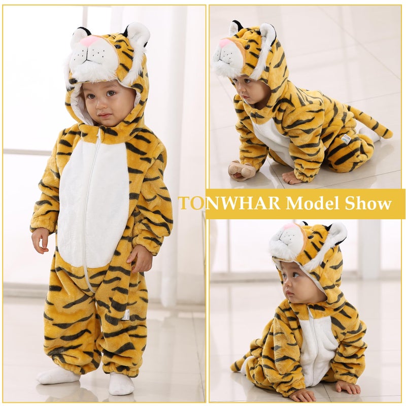 TONWHAR Kids' And Toddlers' Infant Tiger Dinosaur Animal Fancy Dress Costume Outfit Hooded Romper Jumpsuit (2-3T/Height:36"-39",Tiger) - Image 3